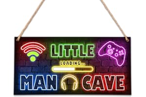 OXRUN Little Man Cave, Neon Gaming Wooden Door Sign for Little Gamer Boy Room Decor, Bedroom Nursery Playroom Hanging Decorations (6"x12") - B03