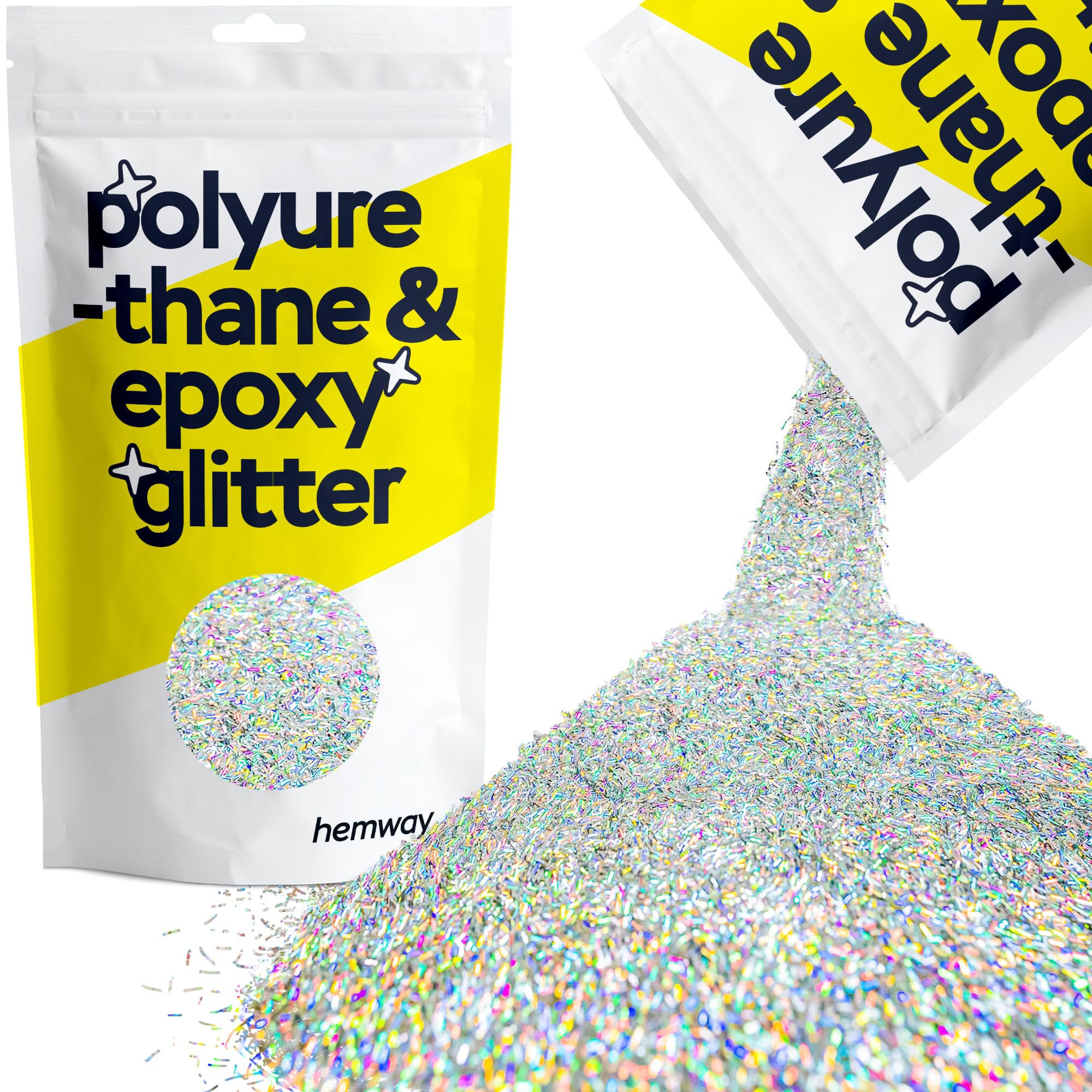 Hemway Resin Glitter Silver Holographic Fibre Strands 100g Shaped | Polyurethane & Epoxy Glitter for Resin Crafts, Tumblers, Coasters & Table Art
