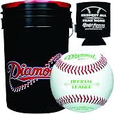 Diamond Sports Diamond 6-Gallon Ball Bucket with 30 Balls DOL-1 OL Official League Baseballs with Rods Can Cooler, Black