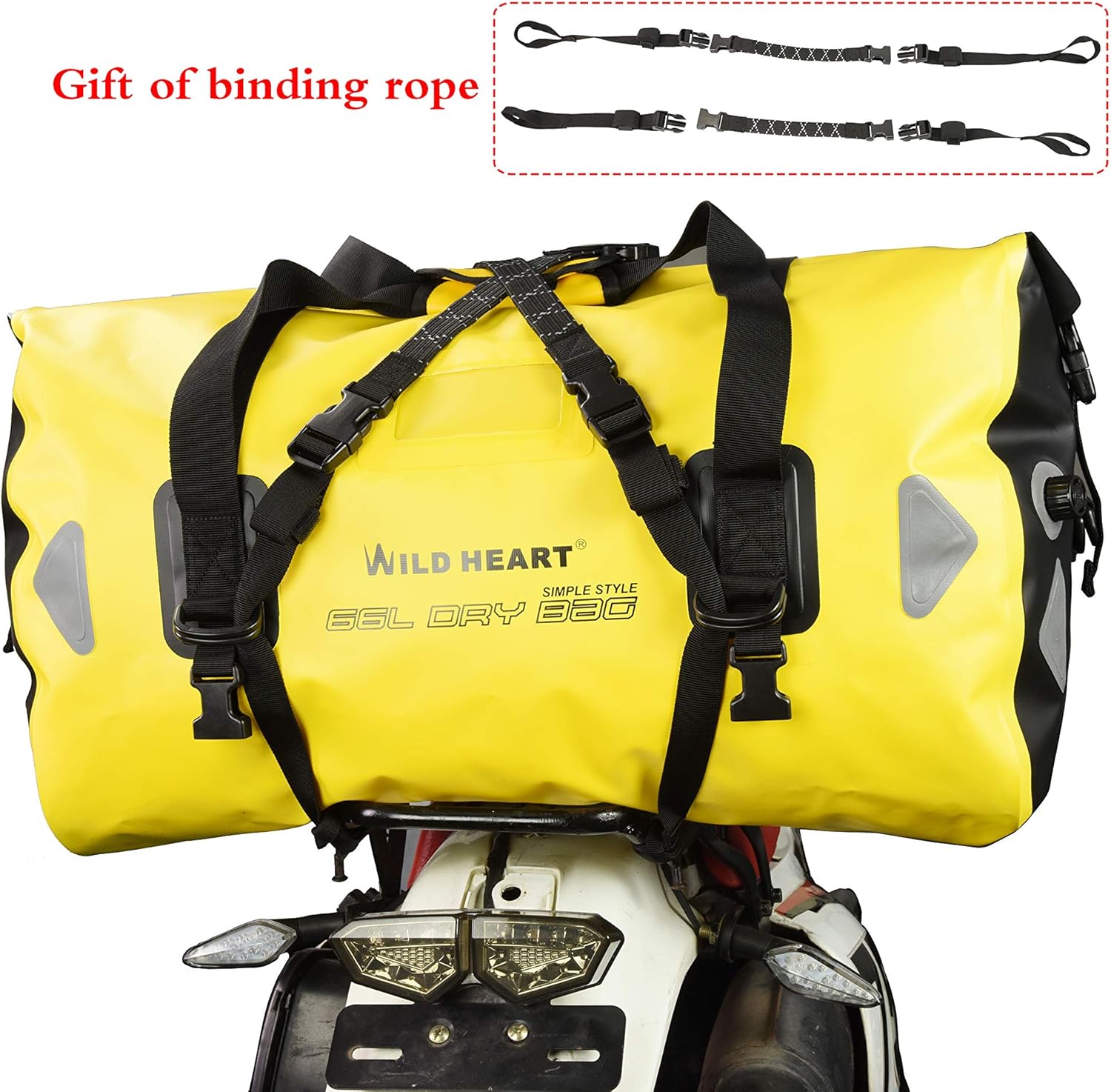 WILD HEART Waterproof Duffel Bag 40L 66L 100L with Welded Seams for Kayaking, Camping, Boating,Motorcycle (40L Yellow with Binding Rope): Sports & Outdoors