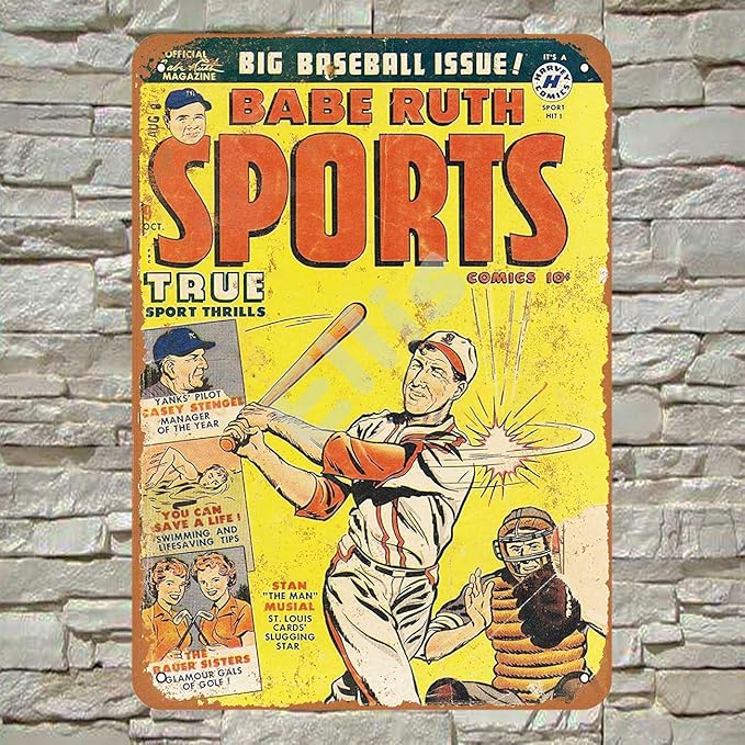 Ellis 1950 Babe Ruth Sports Revista Vintage Retro Metal Estaño Sign