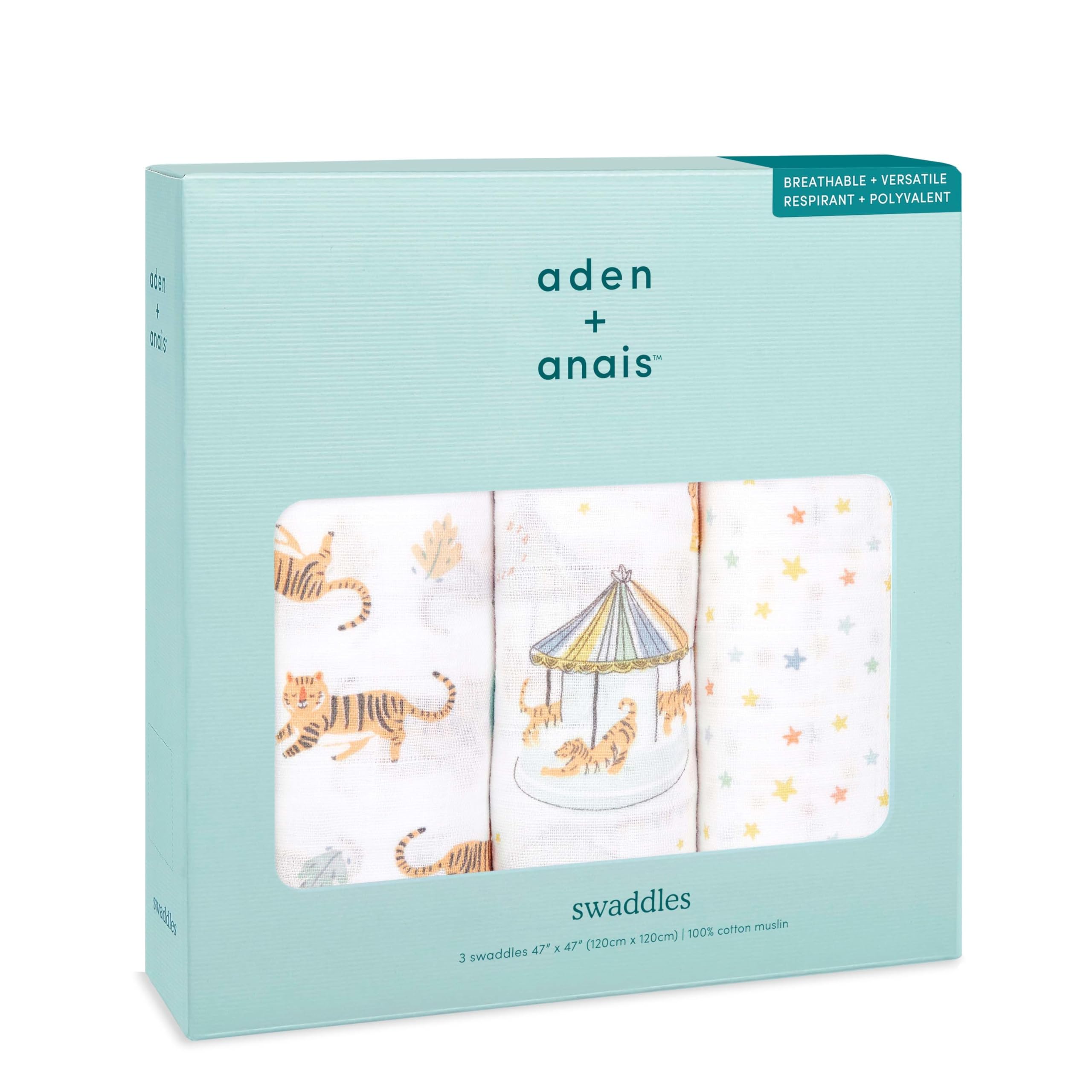 aden + anais エイデンアンドアネイ おくるみ 2022年干支 寅 3枚セット 120×120cm モスリンコットン スワドル 新生児 出産祝い ASWC30007J商品画像