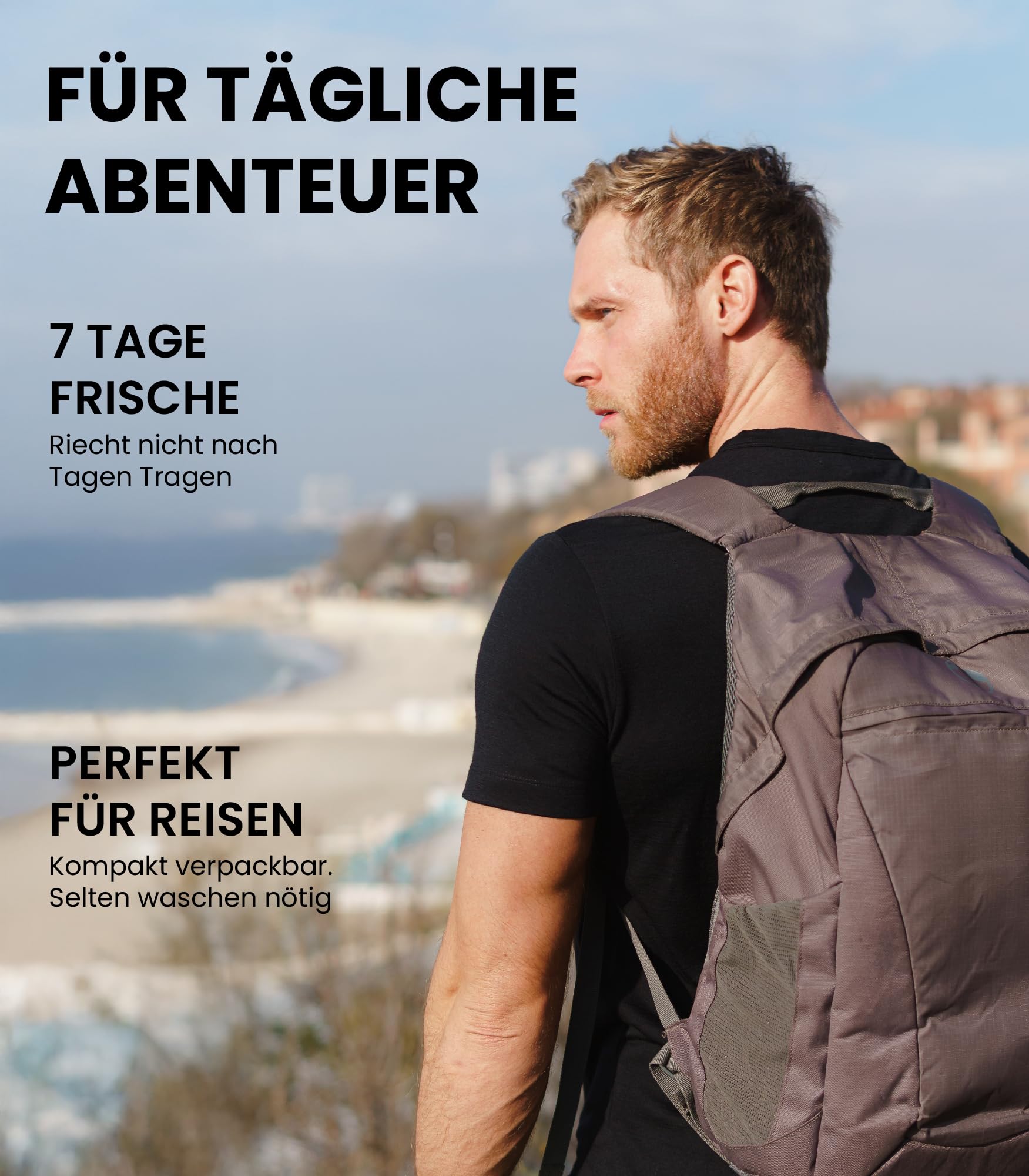 Premium Merino Shirt Herren Kurzarm - Atmungsaktiv Geruchshemmend Thermooberteile zum Wandern + Wanderwollsocken (Medium, Black Ink) 4