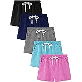 Resinta 5 Pack Girls Athletic Shorts Dry-Fit Soccer Basketball Shorts Performance Teens Shorts with Drawstring and Pockets