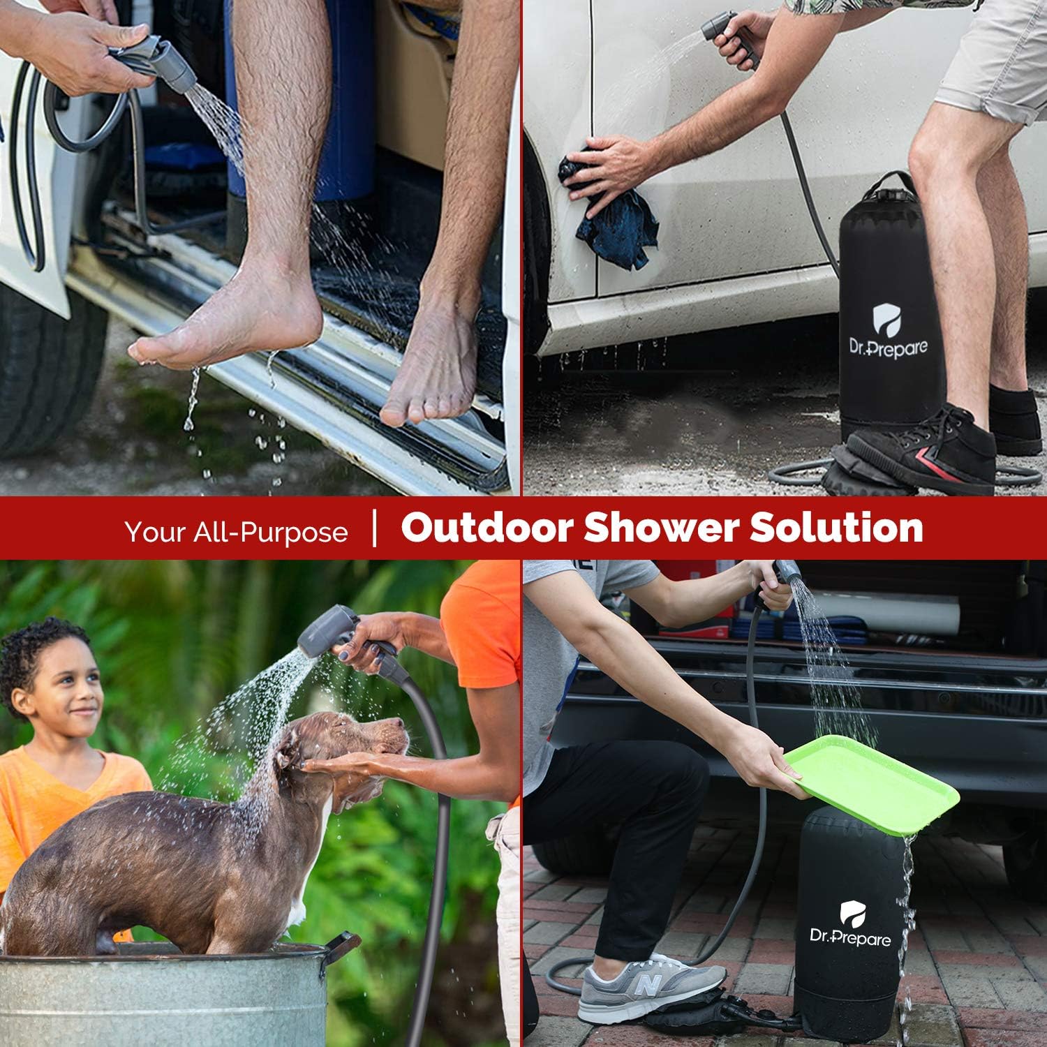 DR.PREPARE Camping Shower, Portable Outdoor Camping Shower Camp Shower, Solar Shower with Upgraded Screw Lid, Pressure Foot Pump and Nozzle, Portable Shower for Camping Beach Hiking Trip[Upgraded Ver] : Sports & Outdoors