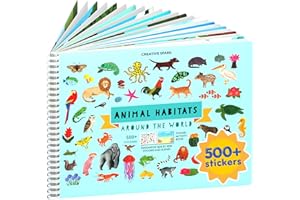 CUPKIN Animals Habitat 500+ Kids Sticker Book Toddler Airplane Travel Activity Coloring and Sticker Book, Road Trip Essentials, 12 Coloring Pages + 12 Scenes for Ages 2–8 Years