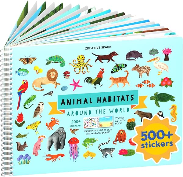 Animals Habitat 500+ Kids Sticker Book by Cupkin Toddler Airplane Travel Activity Coloring and Sticker Book, Road Trip Essent