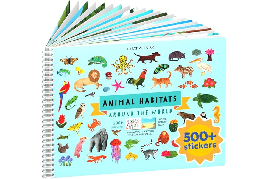 Animals Habitat 500+ Kids Sticker Book by Cupkin Toddler Airplane Travel Activity Coloring and Sticker Book, Road Trip Essent