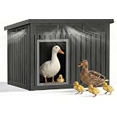 KFY Duck Coop with Hydraulic Air Rod, Resin Duck House, Black | Chicken Coop with Elevated Floor and Air Vents, Weatherproof Openable Roof, For Chicken, Ducks, Rabbits
