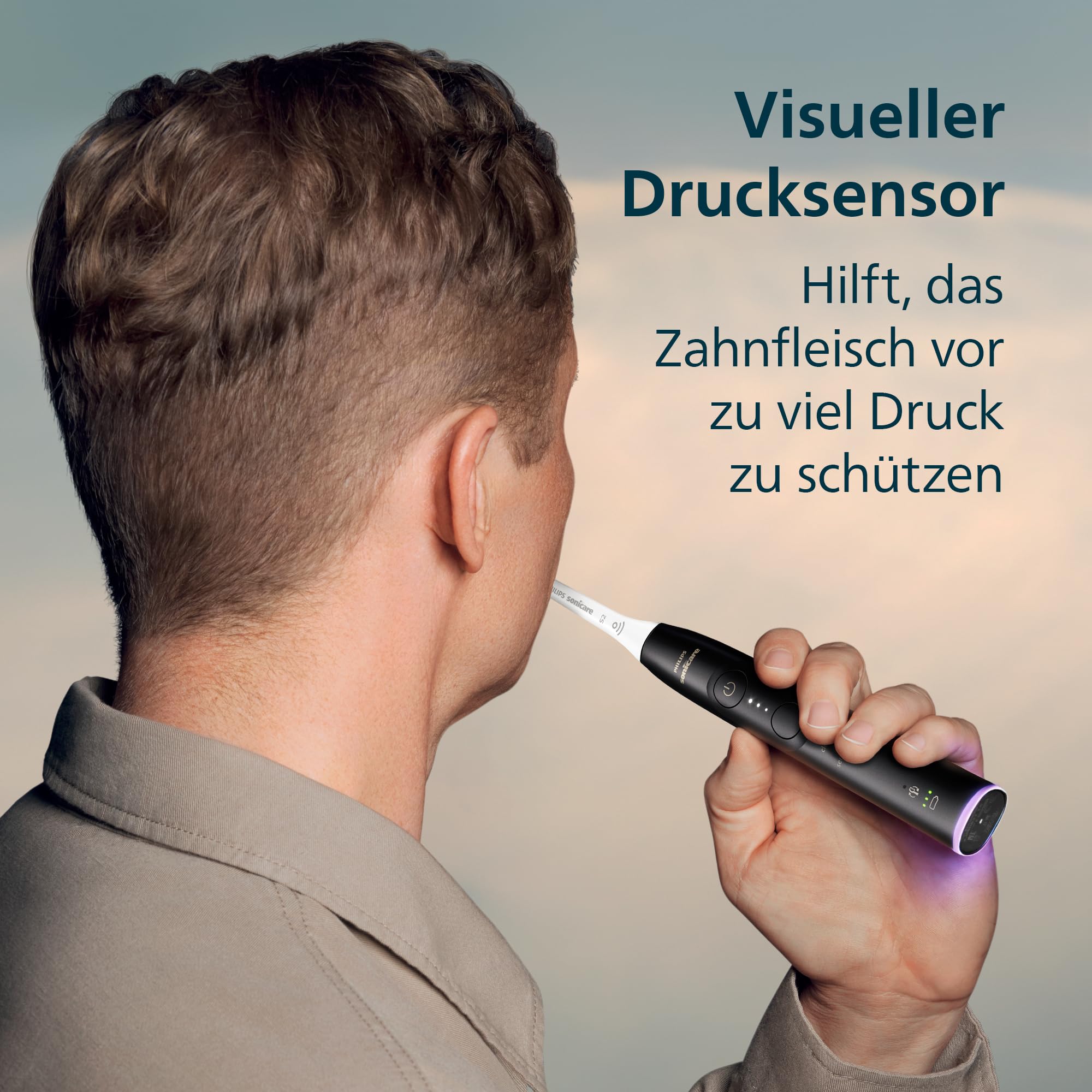 Philips Sonicare 6100 elektrische Zahnbürste, Schallzahnbürste mit 2 Putzmodi und 3 Intensitätsstufen, Andruckkontrolle, EasyStart, SmarTimer, Schwarz, Modell HX7401/07 [Neue Technologie] 5