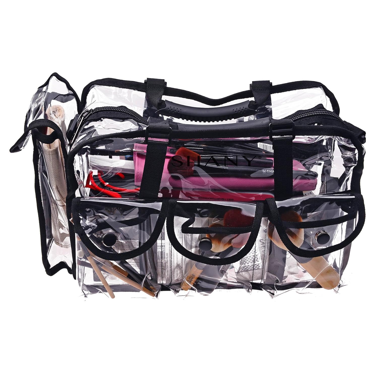 SHANY Clear Makeup Bag, Pro Mua rectangular Bag with Shoulder Strap, Large (BLACK) : Beauty