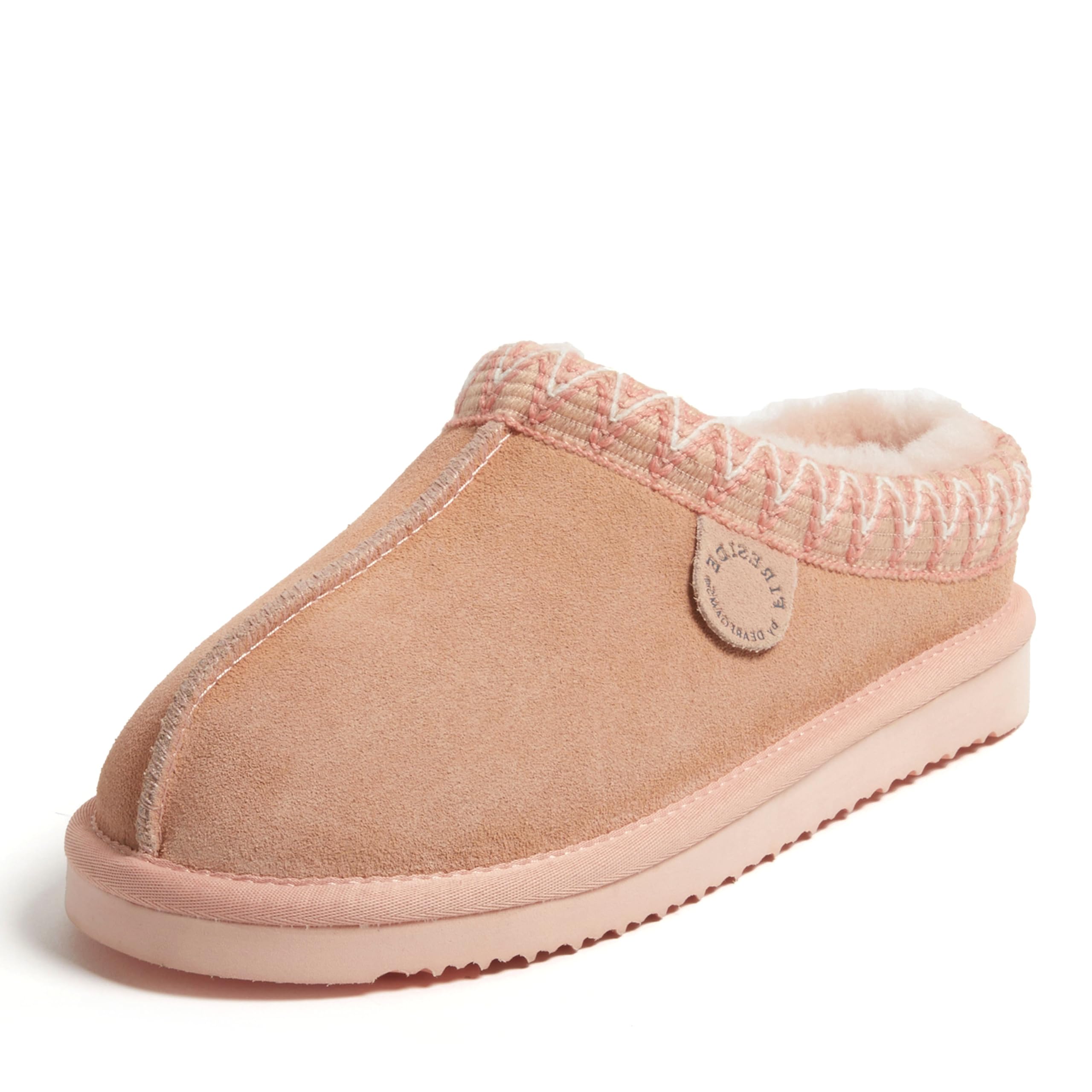 Dearfoams Womens Greta Genuine Shearling Clog With Taping, PEACH DUST, 10 Image