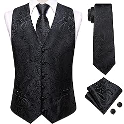 Dubulle Mens Black Paisley Suit Vest and Tie Set