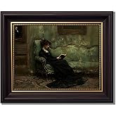 Framed Vintage Woman Reading Book Canvas Wall Art Young Woman read After the Dance Painting Wall Decor Elegant Lady Sitting Poster Printing Artwork for Living Room Bedroom Home Decoration