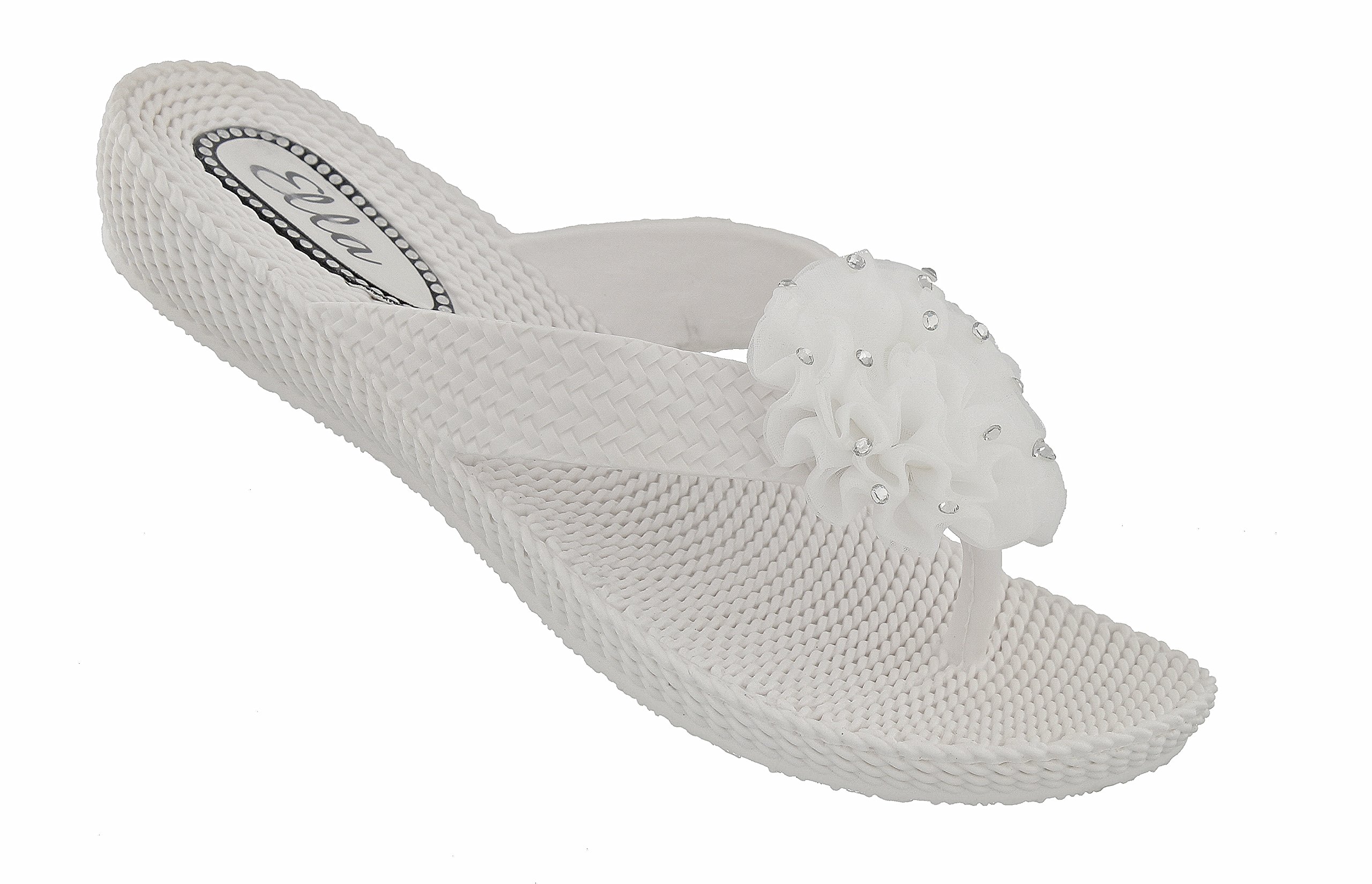 ellaWomens Danni Low Wedge Toe Post Flip Flop Sandals in a Choice of Colours (UK 3 / US W5 / EU 36, White)
