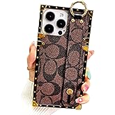 BUSDOG Luxury Rectangle Leather Phone Case for iPhone 15 Pro Max with Wristband Strap Anti Drop Protective Designer Case Compatible with iPhone 15 Pro Max- 6.7 inch (Darkbrown)