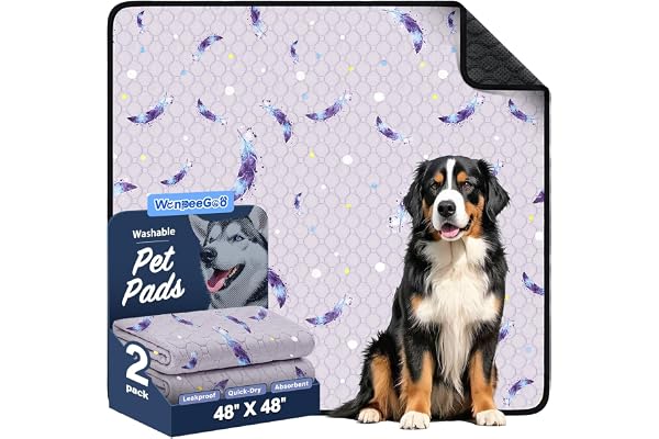 Washable Dog Pee Pads, Non-Slip Waterproof, 48 x 48 in, 2 Pack, Feather | Super absorbent, waterproof and non-slip; washable,