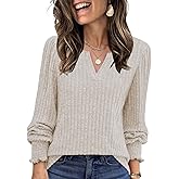 Lylinan Womens Sweaters V Neck Long Sleeve Pullover Tops Fall Fashion Casual Clothes S-XXL