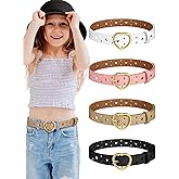 Newcotte 4 Pcs Girls Belt Size Aged 3-12 Kids PU Leather Waist Hollow Heart Design Kids Belts for Dress Pants Jean