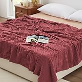 Love's cabin 6 Layer 100% Cotton Muslin Blanket, 90"x90" Muslin Blanket Queen for Couch Bed, Lightweight and Breathable Cotton Gauze for Adult, Wine Red