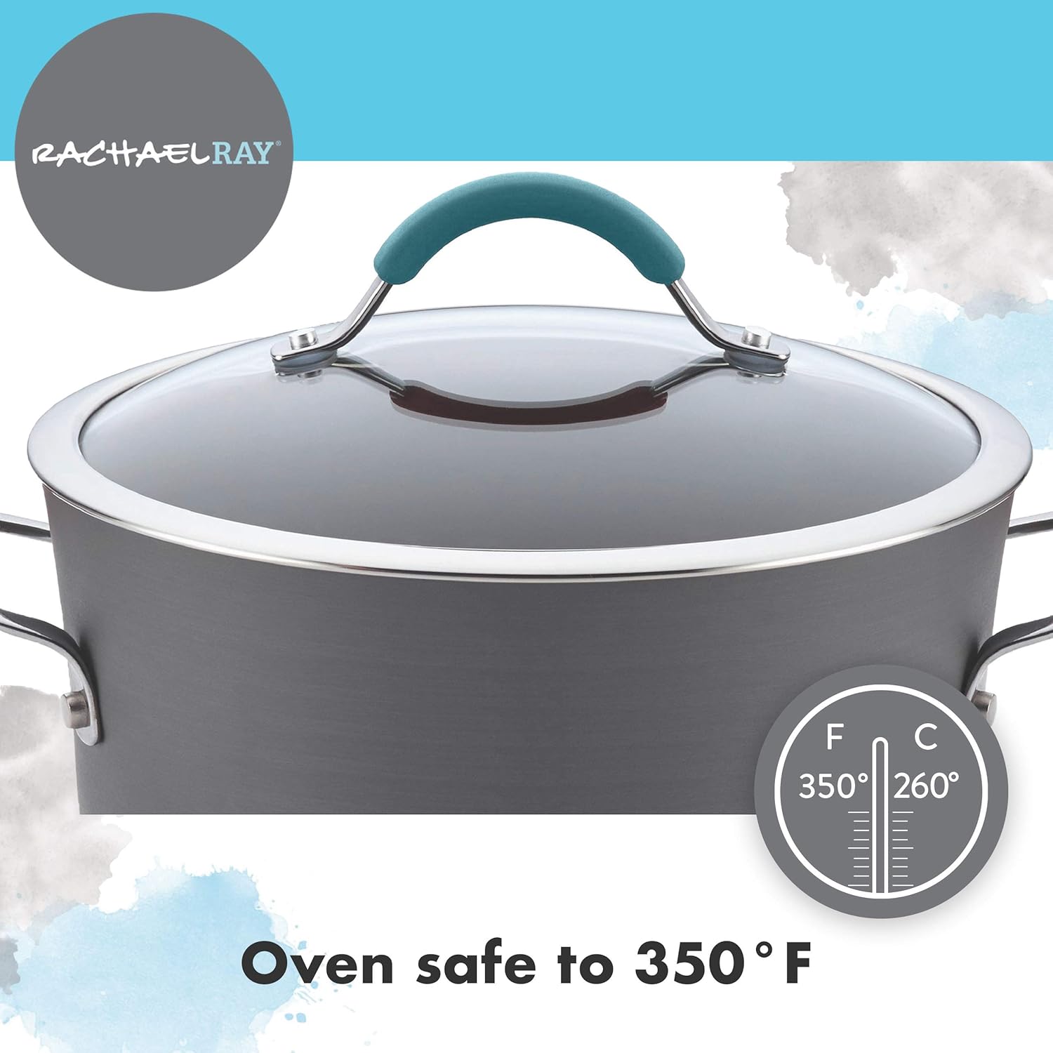 Rachael Ray 87642 Cucina Hard Anodized Nonstick Skillet with Helper Handle, 14 Inch Frying Pan, Gray/Agave Blue: Kitchen & Dining