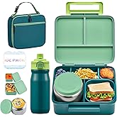 Bento Lunch Box for Kids with 8oz Soup Thermo, Leak-proof Lunch Food Containers with 5 Compartment, Insulated Lunch Bag & 17oz Stainless Steel Water Bottle for School, Trvael