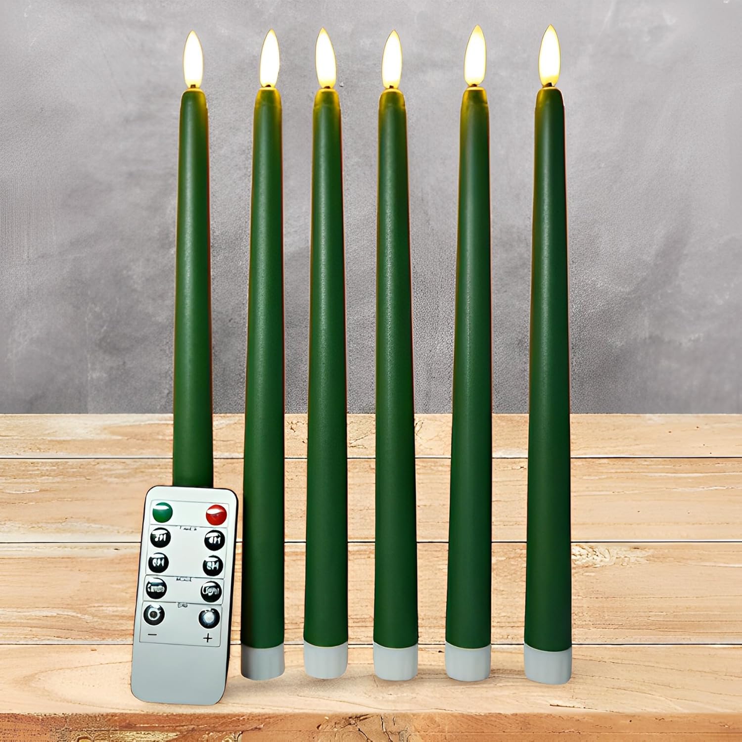 Lighting - Ni-JASW Green Flameless Taper Candles with Remote Timer, Flickering LED Battery Operated Candlesticks Set of 6