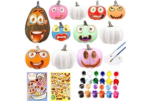 JIABNUKKN Pumpkin Decorations Halloween Crafts for Kids 11Pcs Paint Your Own White Plastic Artificial Pumpkin Decorating Kit with Stickers Gift Toys for Kids DIY Halloween Thanksgiving Fall Decor