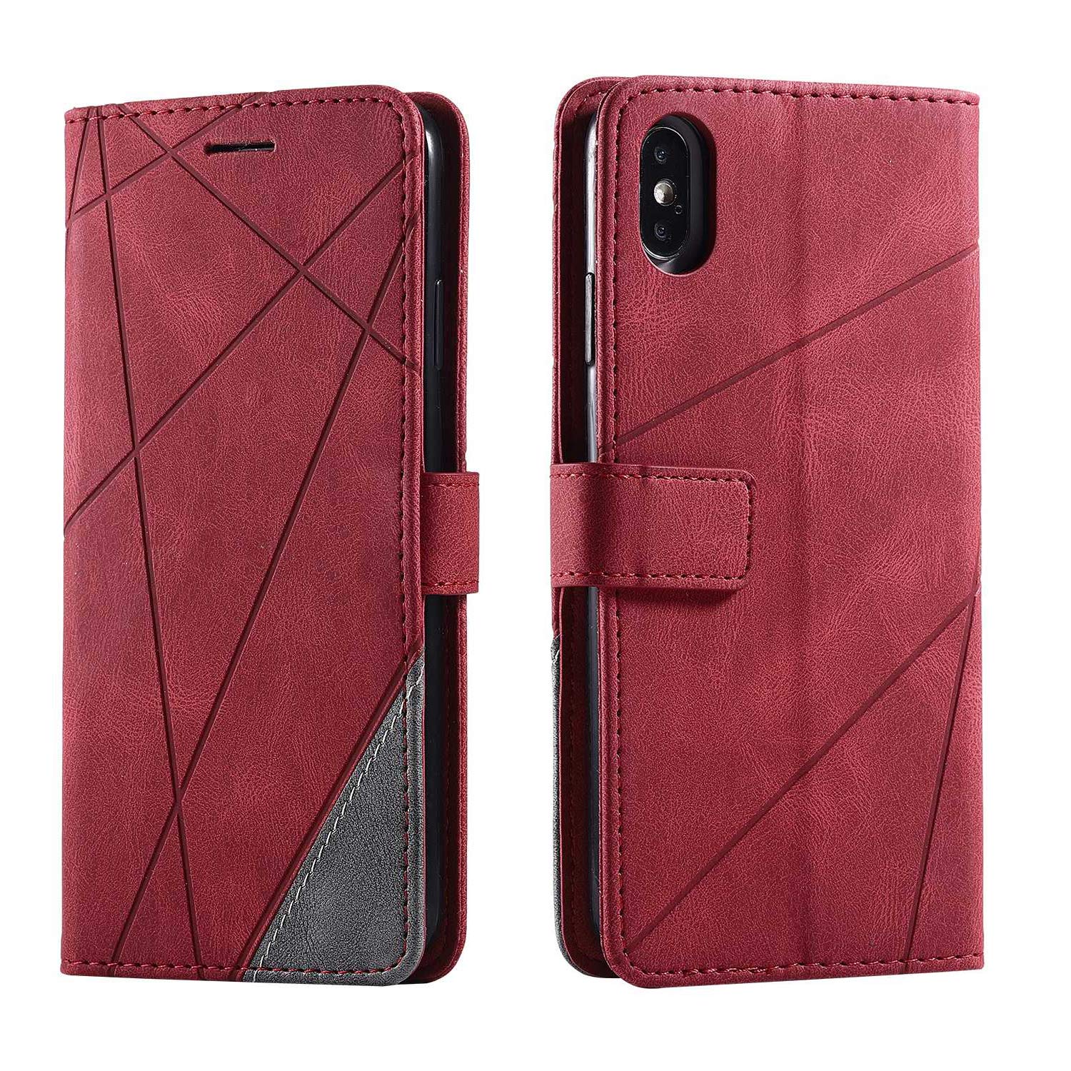 SONWO Case for iPhone Xs Max Case, Premium Leather Flip Wallet Case Magnetic Closure Card Slots Kickstand Phone Case for iPhone Xs Max, Red