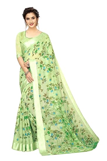 Women's Digital Linen Saree with Unstitched Blouse Piece (DiGiChilli)