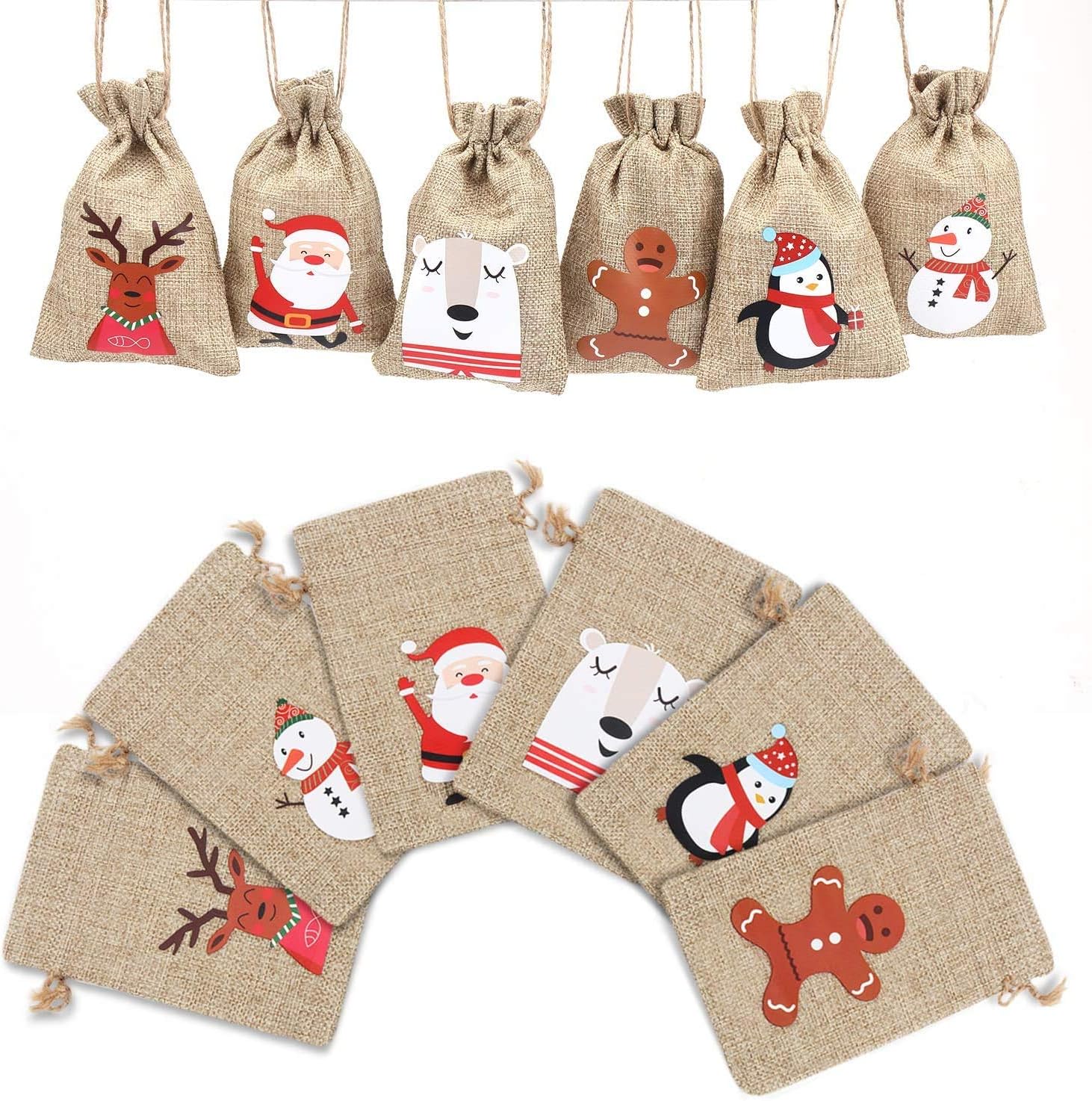 LOKIPA Christmas Jute Burlap Bags,24 Xmas Jute Linen Burlap Drawstring Gift Treat Candy Bag for Xmas Favors - Image 4