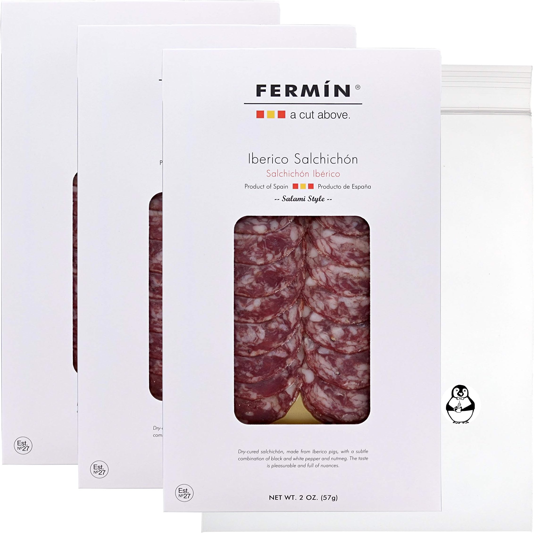 Fermin Iberico Salchichon Salami Style Bundle (3 Pack) - Product of Spain - Dry Cured Ham - Gluten & Lactose Free - Comes with a Premium Penguin Quick Storage Pouch for Storage