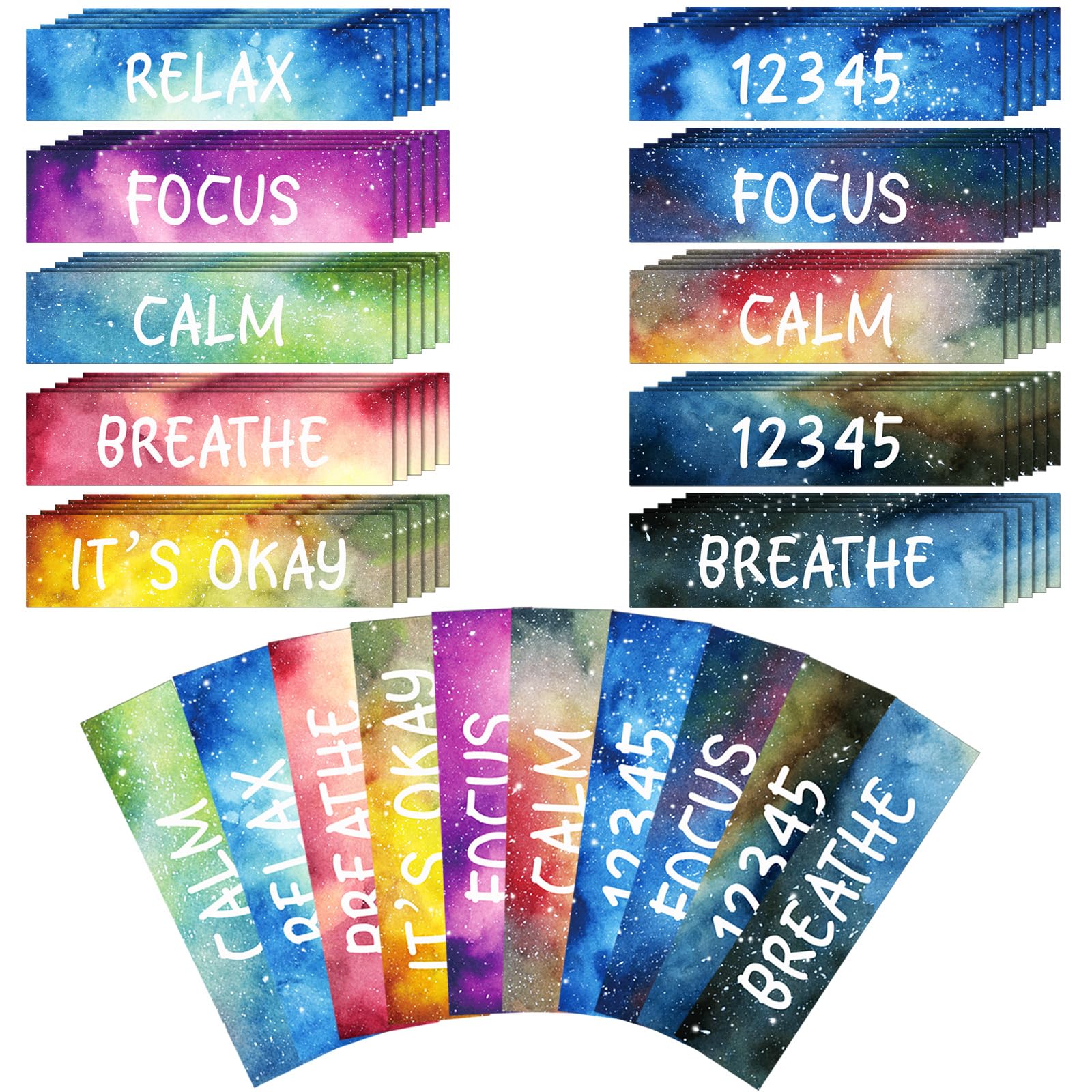 Photo 1 of Crtiin 100 Pack Sensory Strips Anxiety Mindfulness Breath Calm Stickers Adhesive Texture Rough Tactile Fidget Tape for Mental Health Relief Anti Stress Stickers(Starry)