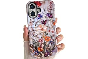 TQLGY for iPhone 16 Case, Cute Floral Aesthetics Vintage Phone Case Shockproof Slim Soft TPU and Hard PC Protective Cover for