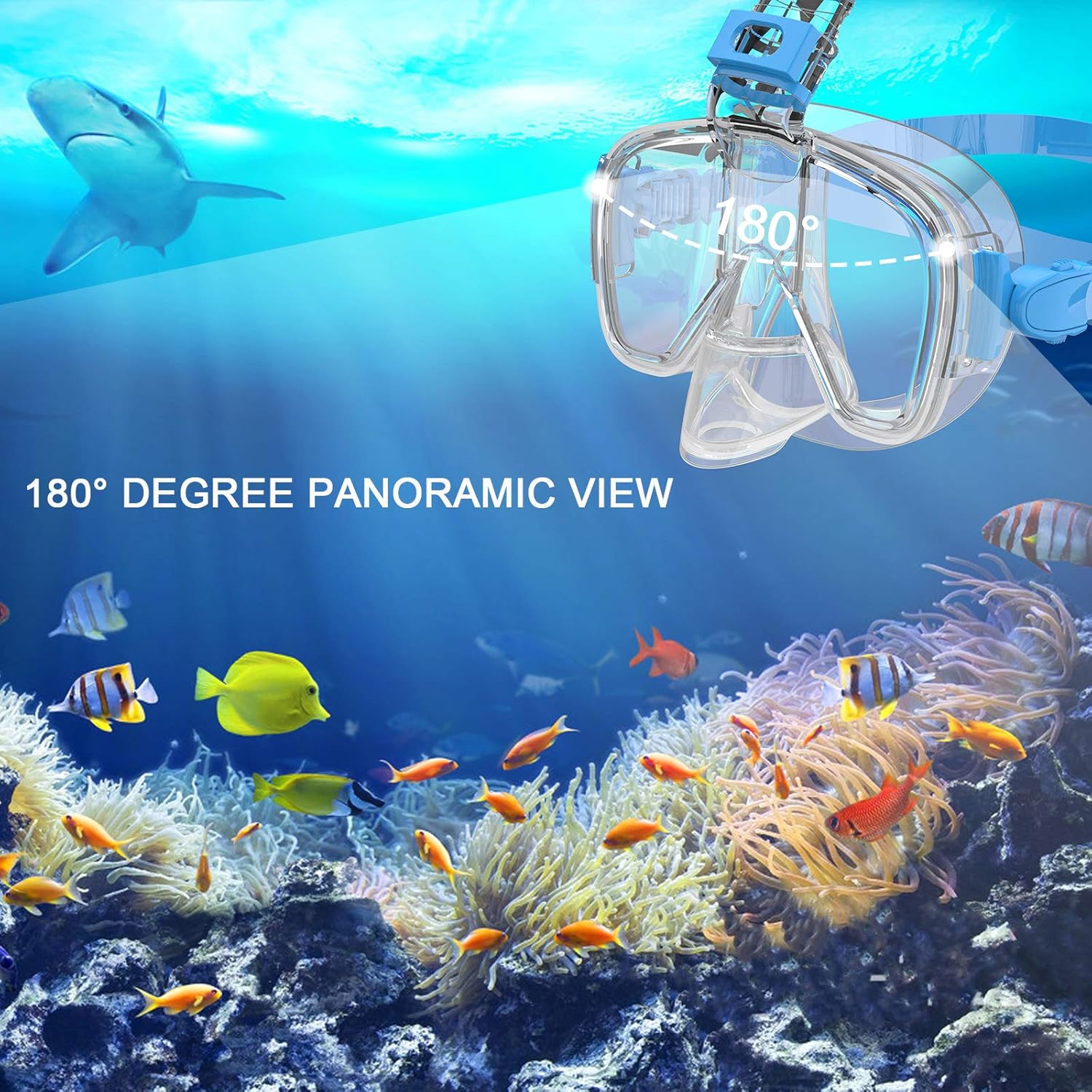 Bairuifu Snorkel Mask, 180 Degree Panoramic Anti-Fog Anti-Leak Scuba Diving Mask with Camera Mount ，Snorkeling Gear for Adults(White) : Sports & Outdoors