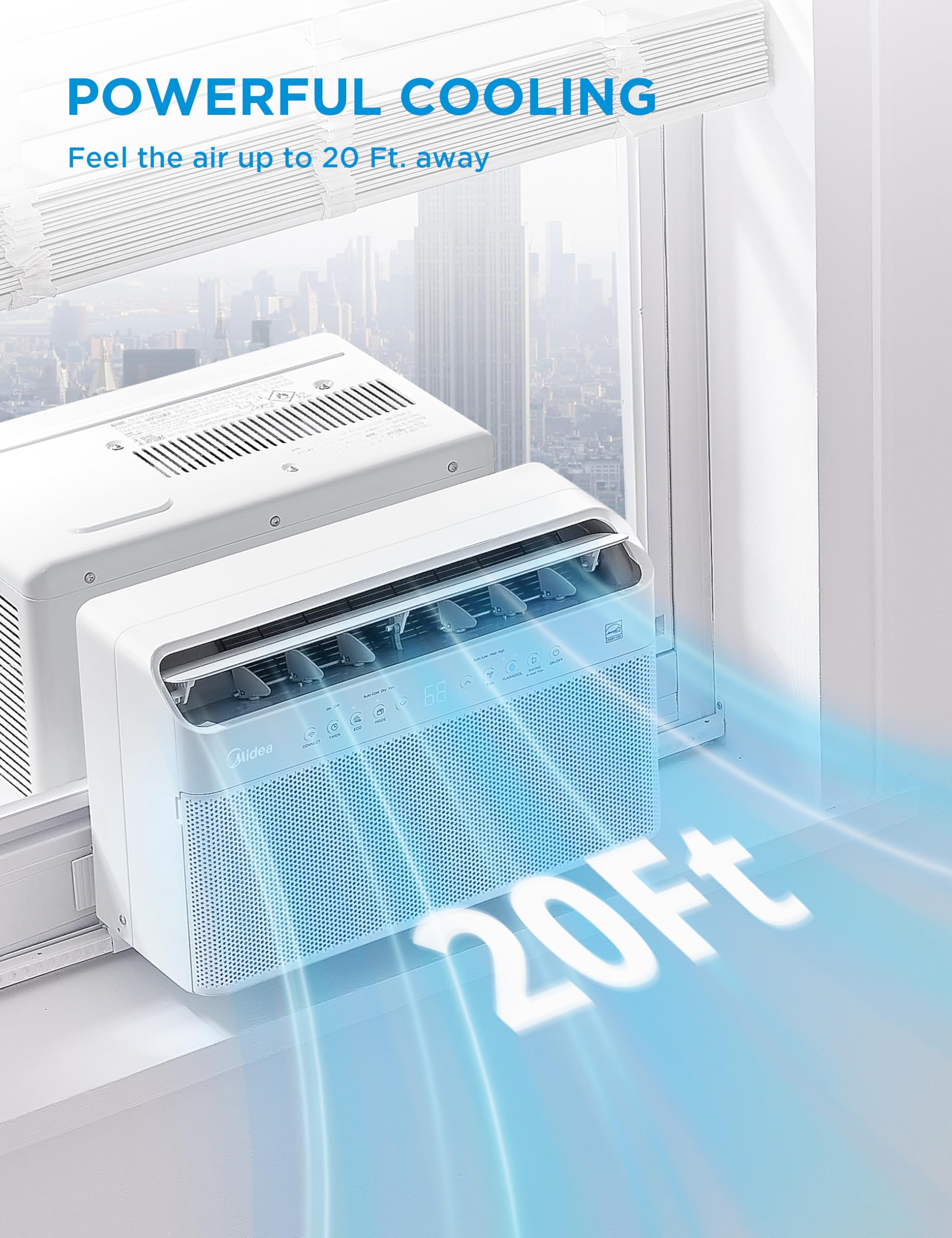Midea 8,000 BTU U Shaped Smart Inverter Window Air Conditioner - Cools 350 Sq Ft, Ultra Quiet with Open Window Flexibility - Alexa/Google Assistant Compatible - 37% Energy Savings, Remote (Updated)