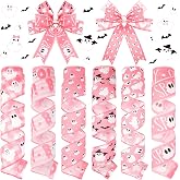 Wavyknot 6 Rolls 30 Yards Pink Halloween Wired Edge Ribbon Ghost Ribbon | 2 Inch Wide, Witch Hat Spider Web Bat Print, Halloween Floral Bow Making, Wreath Craft DIY, Gift Party Decor, 6 Styles