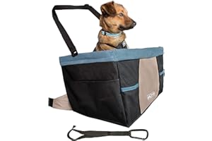 Kurgo Dog Booster Seats for Cars - Pet Car Seats for Small Dogs and Puppies Weighing Under 30 lbs - Headrest Mounted - Dog Car Seat Belt Tether Included - Rover Style, Black/Blue