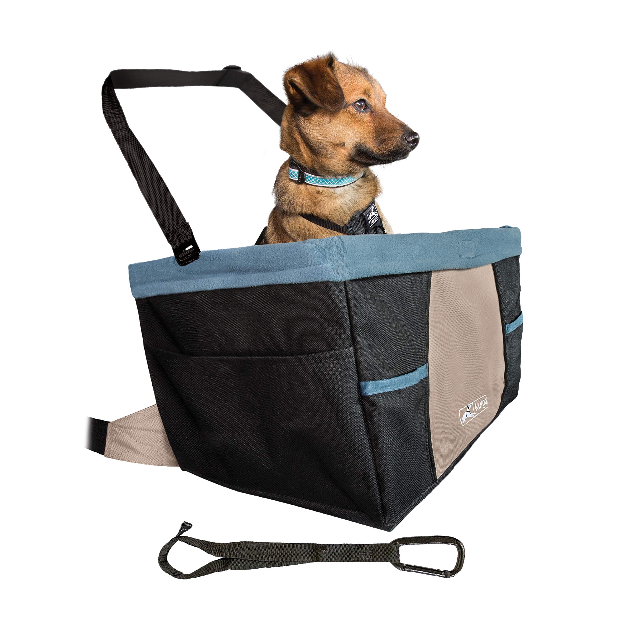 Kurgo Rover Car Booster Seat for Dogs, Quick & Secure Installation, Includes Seat Belt Tether, Fleece Lining, Black/Blue