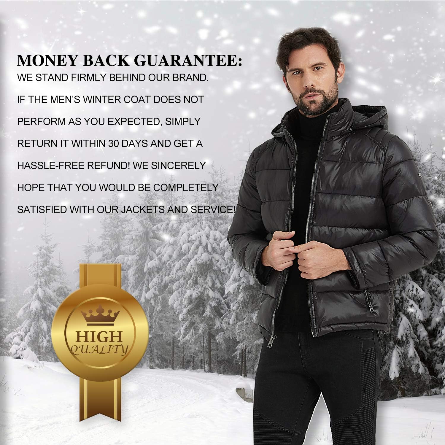 BINACL Men's Winter Jacket,Thicken Quilted Hooded Padded Down Alternative Puffer Coat(5 Color,XS-XXL): Clothing