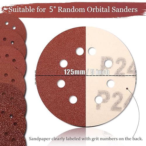 100 PCS 5 Inch Sanding Discs Hook And Loop Sandpaper For Random Orbital...
