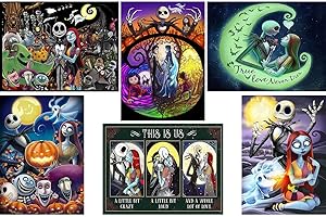 Pretyps Diamond Art Painting Kits for Adults - 6 Pack Halloween Diamond Dots Paintings for Beginners Round 5D Full Drill Paint with Diamonds Pictures Gem Art Painting Kit DIY Adult Crafts Kit 12x16in