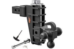 GWTAUTO Adjustable Trailer Hitch with Hook, Tri-Ball (1-7/8" x 2" x 2-5/16") Drop Hitch, Fits 2-Inch Receiver, 6 Inch Drop Hitch, 17000 LBS GTW-Class 3 Tow Hitch for Heavy Duty Truck, Solid Ball Mount