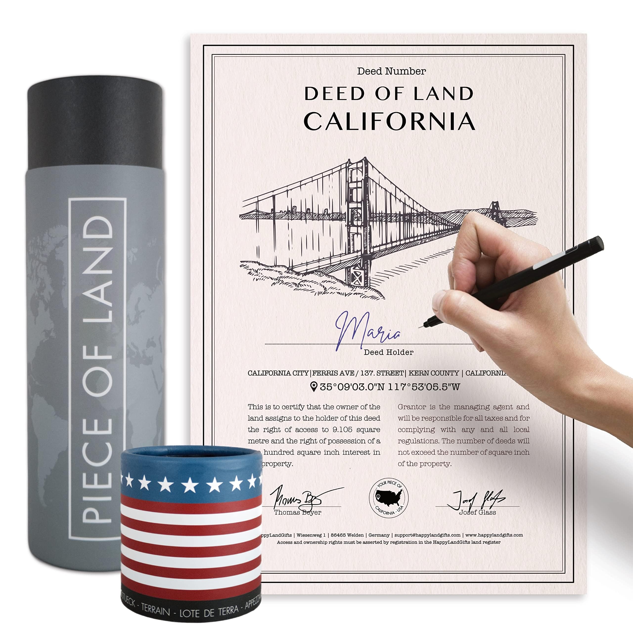happylandgifts® Real Piece of Land - CALIFORNIA | Unusual Gift for Family and Friends | Personalized Land Owner's Certificate for Women and Men | San Francisco | Los Angeles | Hollywood — image 1