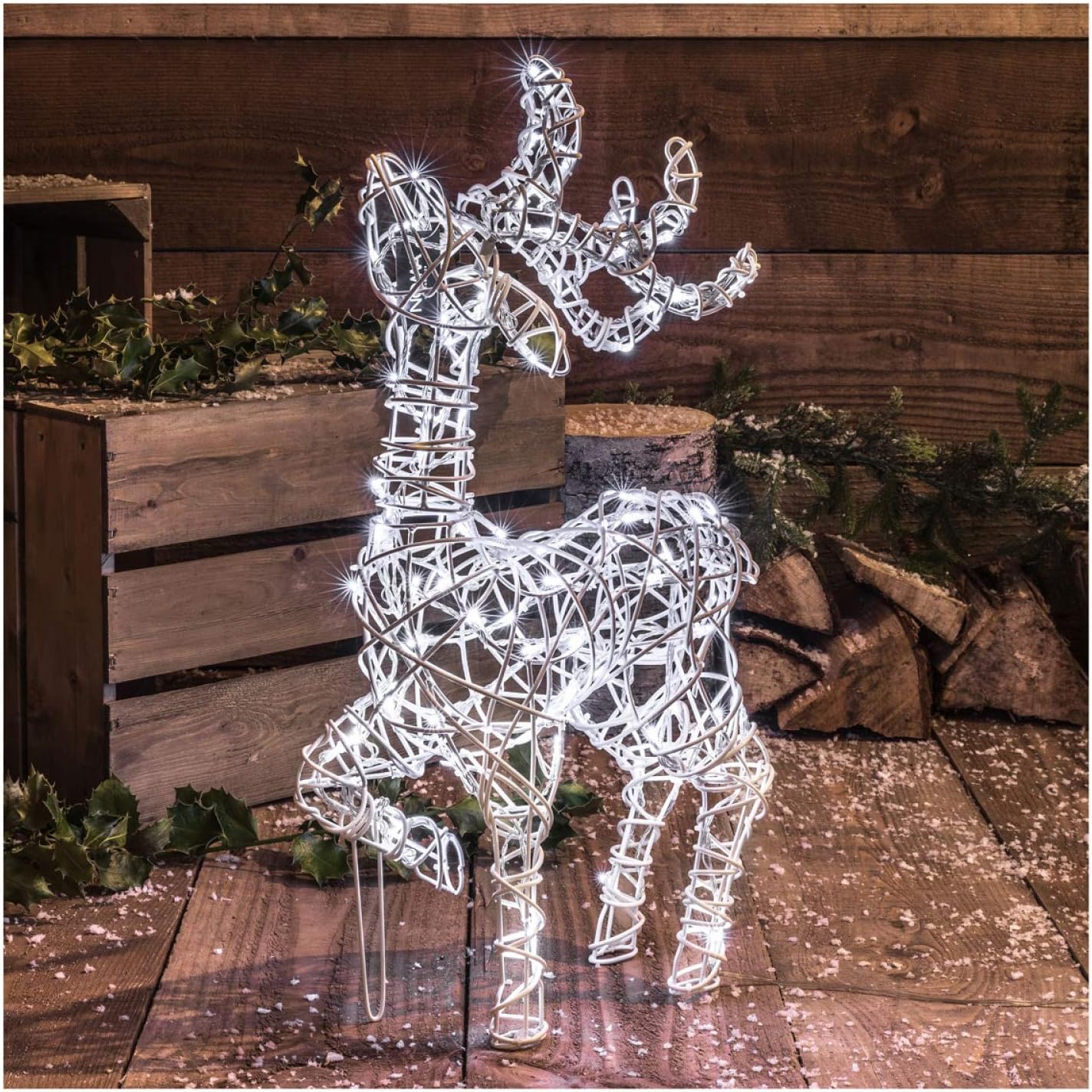 Noma Standing Reindeer Stag White Wicker Christmas Decoration Timer