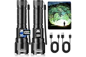 Wdtpro LED Rechargeable Flashlights High Lumens 2Pack, 6000LM Super Bright Flashlight, Zoomable Powerful Camping Flashlights with LCD Digital Display, 3 Modes Waterproof Flash Light for Home Emergency