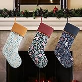 Jamntower 3pcs 18 Inches Floral Christmas Stocking Flower Pattern Printed Velvet Christmas Stockings Large Hanging Socks for Family Xmas Tree Party Holiday Decoration Gift