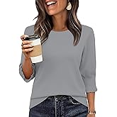 Totatuit Women 3/4 Pleated Sleeve Sweaters Casual Crew Neck Lightweight Knit Sweater Top Loose Basic Business Clothes