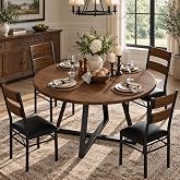 Garvee 5-Piece Round Dining Table Set for 4, Kitchen Table &amp; Chairs Set | Wooden Circle Table &amp; Soft Chairs set of 4, High Back Chairs, Thick Sturdy Frame, for Small Space, Apartment, Kitchen, Walnut