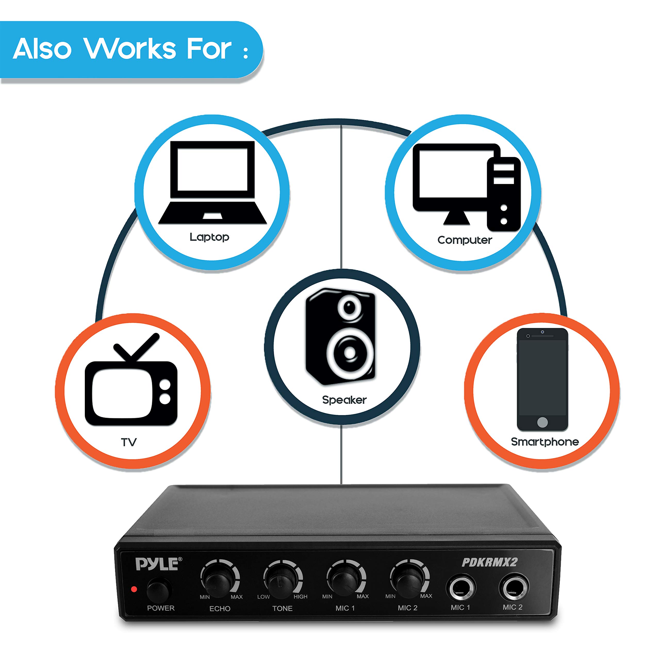 Pyle Portable Microphone Mixer Karaoke System with Dual Mic Support, 3